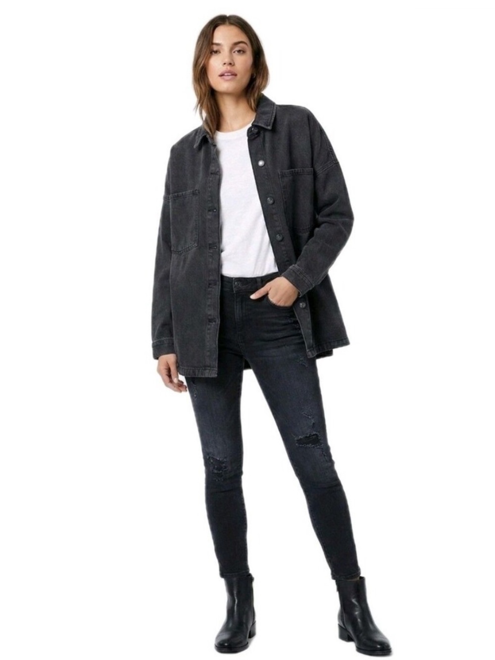 Hudson - Women’s Oversized Black Washed Shacket Jacket Small